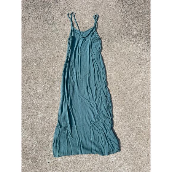 Aerie Dress Women Size XXS Dark Sage Linen Strappy Lined Side Slit Midi Casual - Picture 5 of 5